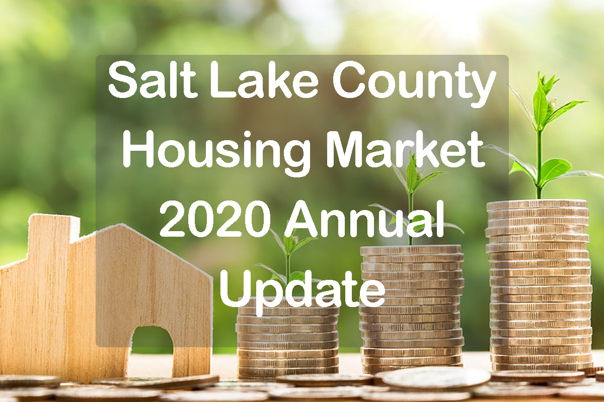 Annual Salt Lake County Housing Market 2020 Update text with home and piles of money
